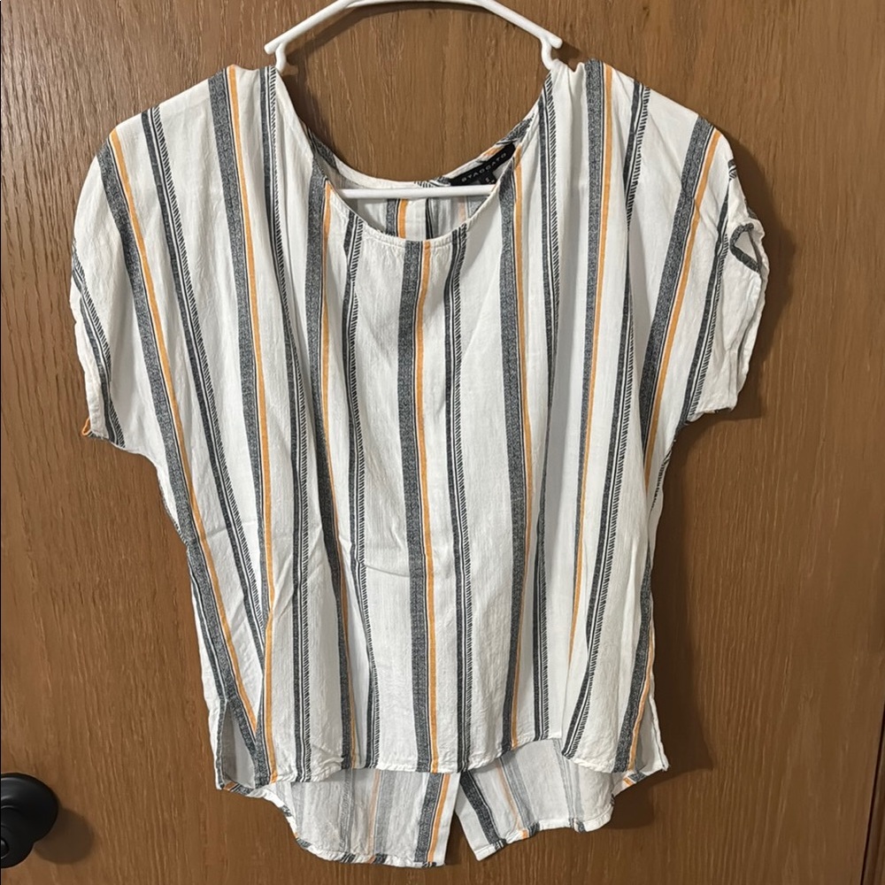 Staccato White and Black Asymmetrical Cap Sleeve Blouse
